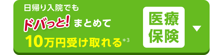 日帰り入院でも
ドバっと! まとめて
10万円受け取れる*3
医療保険