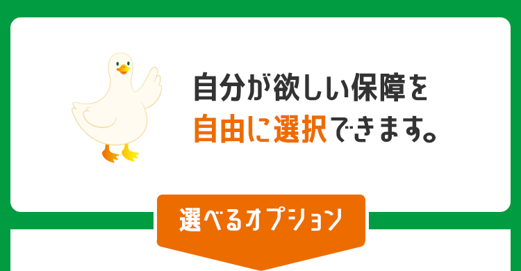 自分が欲しい保障を
自由に選択できます。
選べるオプション